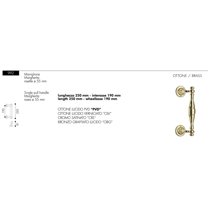 Arieni Margherita 992 Door Pull Handle Ø55 Roses Length 250 mm