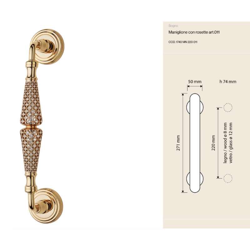 Pull Handle with Swarovski Crystals Sogno Linea Calì Made in Italy