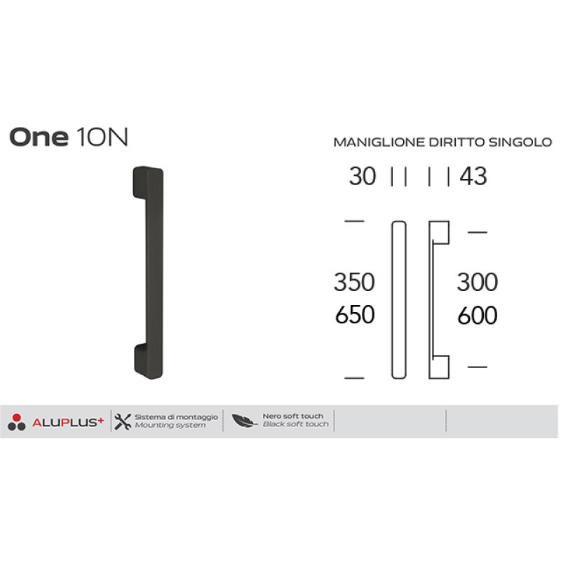 Straight Pull Handle for Reguitti One 10N Door Interaxis 300 or 600
