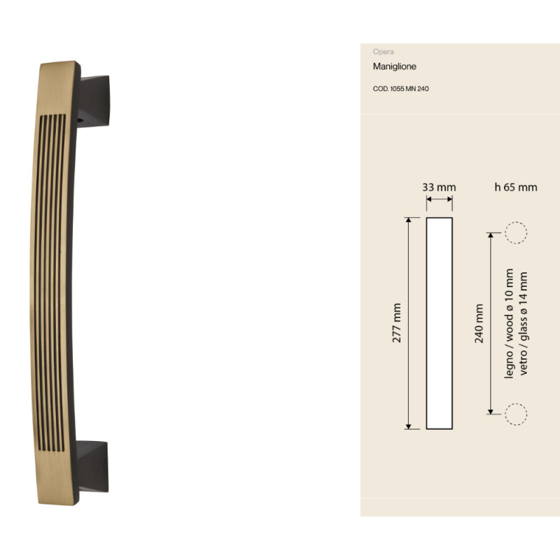 Brass Door Pull Handle Opera Linea Calì Vintage Neoclassical