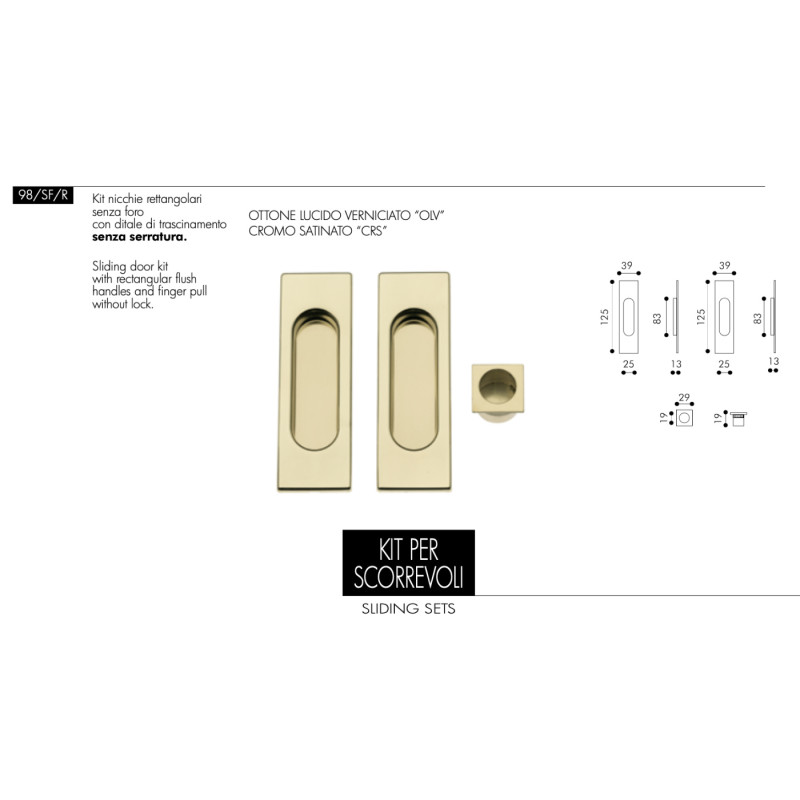Rectangular Recessed Pulls Without Hole for Sliding Door Arieni 98/SF/R