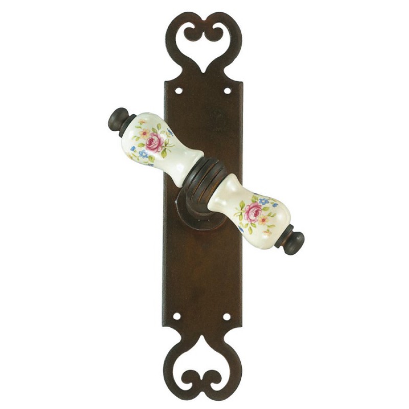 Paris Galbusera Window Handle with Plate Porcelain and Wrought Iron