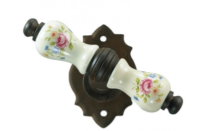 Paris Galbusera Window Handle with Rosette Porcelain and Wrought Iron