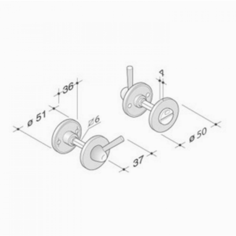pba 2032 Pair of WC Bolts in Stainless Steel AISI 316L