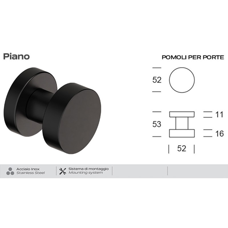 Fixed Door Knob in Stainless Steel Piano Reguitti