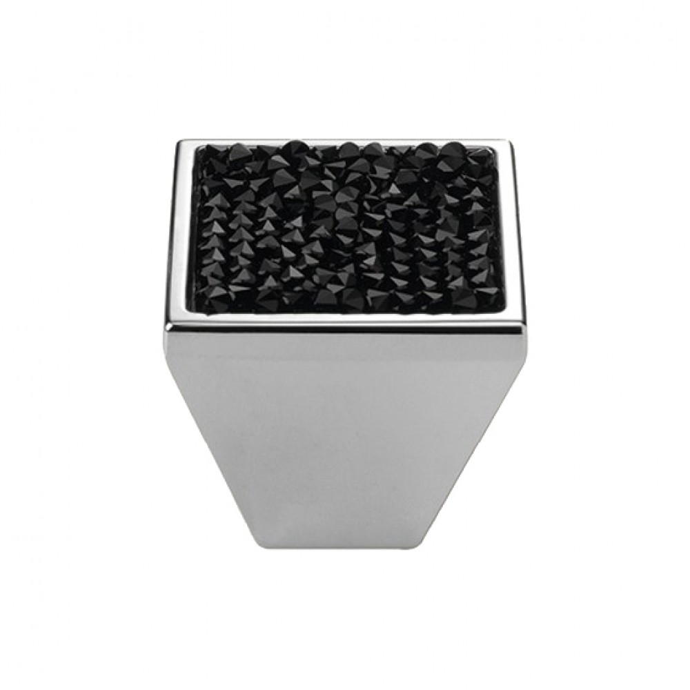 Furniture Knob Linea Calì Rocks PB with Black Jet Swarowski® Polished Chrome