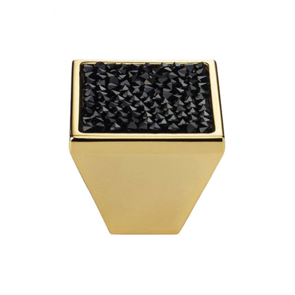 Furniture Knob Linea Calì Rocks PB with Black Jet Swarowski® Gold Plated