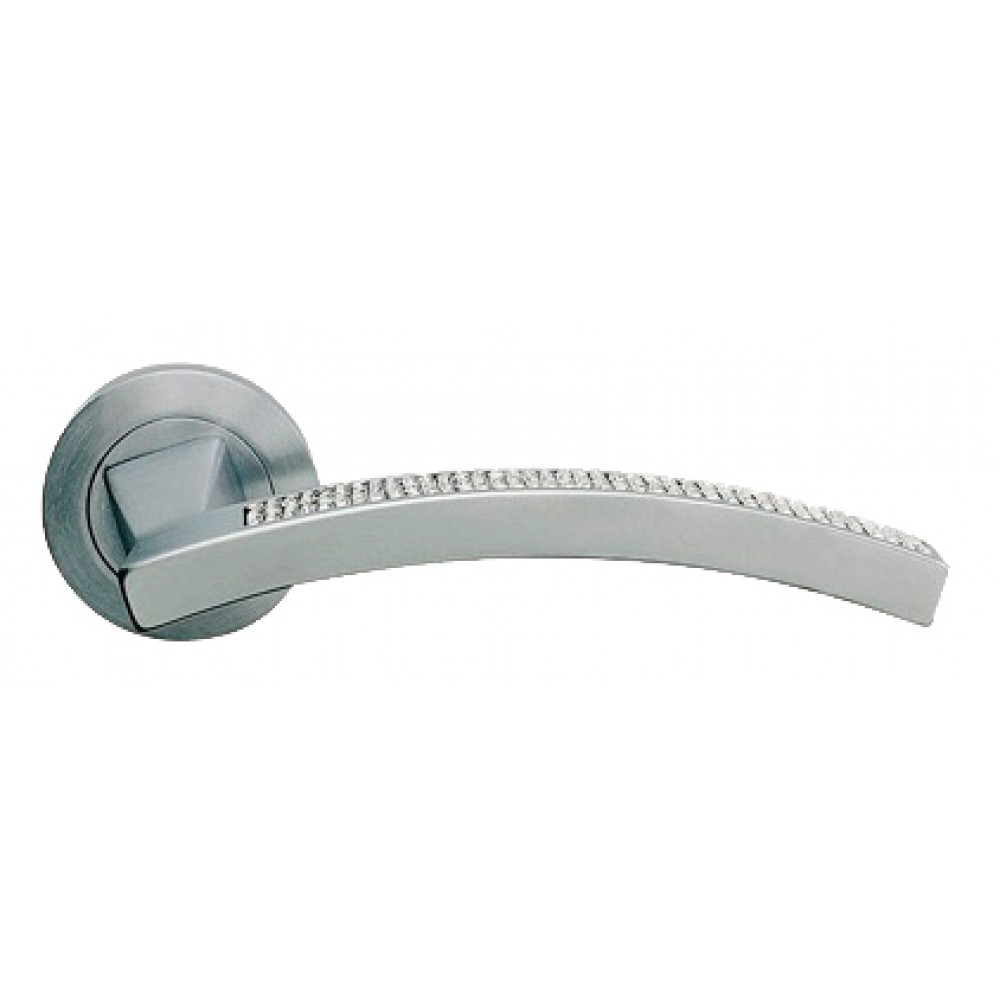 Profilo Mesh Satin Chrome Door Handle on Rosette Linea Calì Crystal