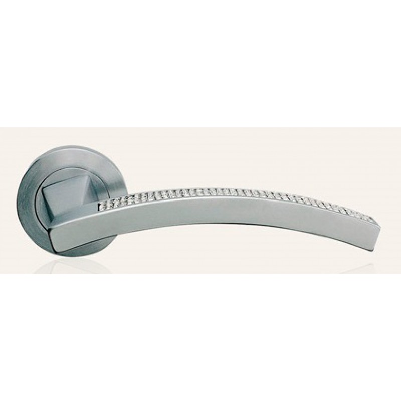 Profilo Mesh Satin Chrome Door Handle on Rosette Linea Calì Crystal