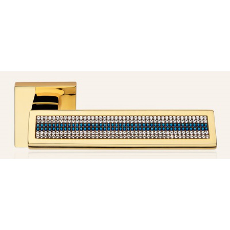 Riflesso Blue Mesh Gold Plated Door Handle on Rosette Linea Calì Crystal