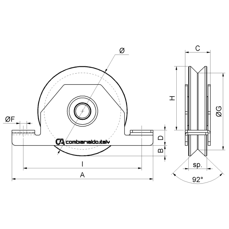 Wheel V Groove 1 Bearing with Inside Support Sliding Gate Combiarialdo