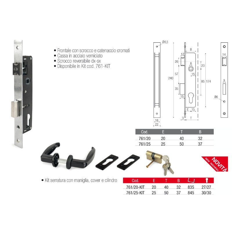 Inserting Lock with Sliding Deadbolt and Reversible Latch
