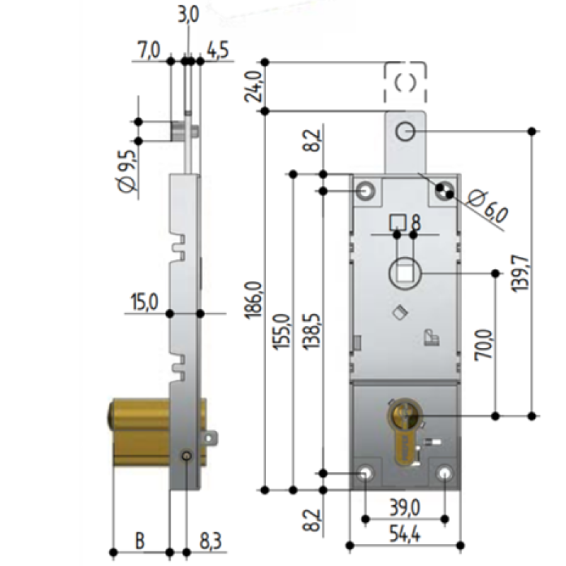 Lock for Overhead Doors without Cylinder Prefer B561.081Z.0000