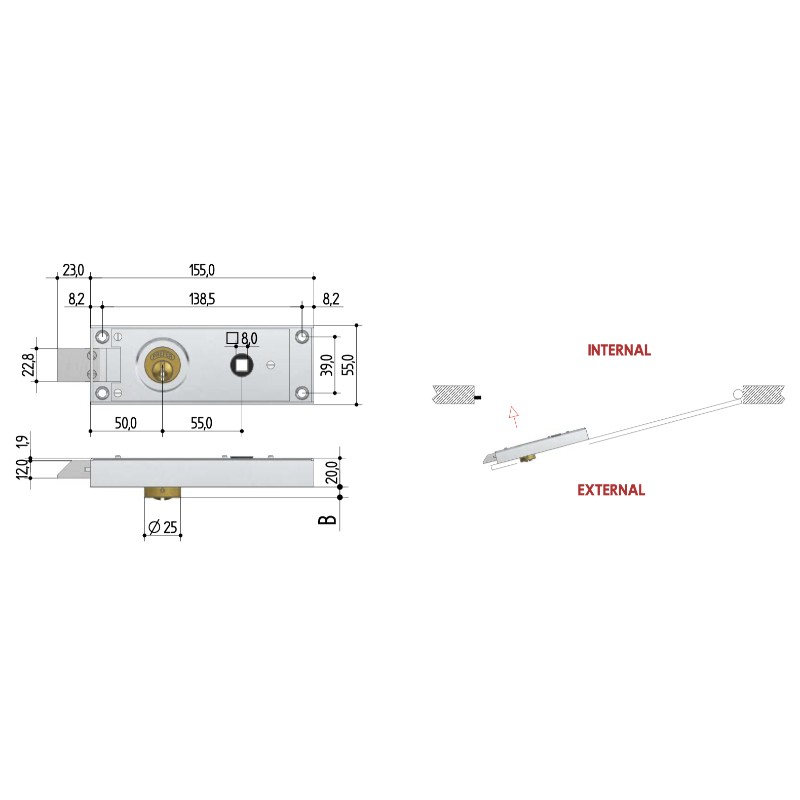 Metal Door Lock Rectangular Latch Prefer 6751