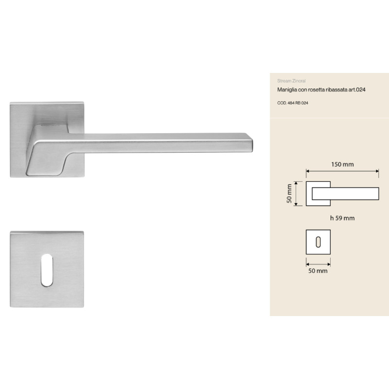 Stream Zincral Linea Calì Door Handle with Lowered Rosette
