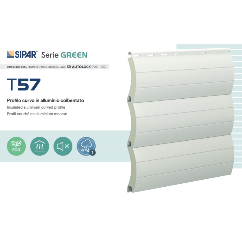 Insulated Aluminum Roller Shutter Sipar T57 Curved Profile 12,8 x 55 mm