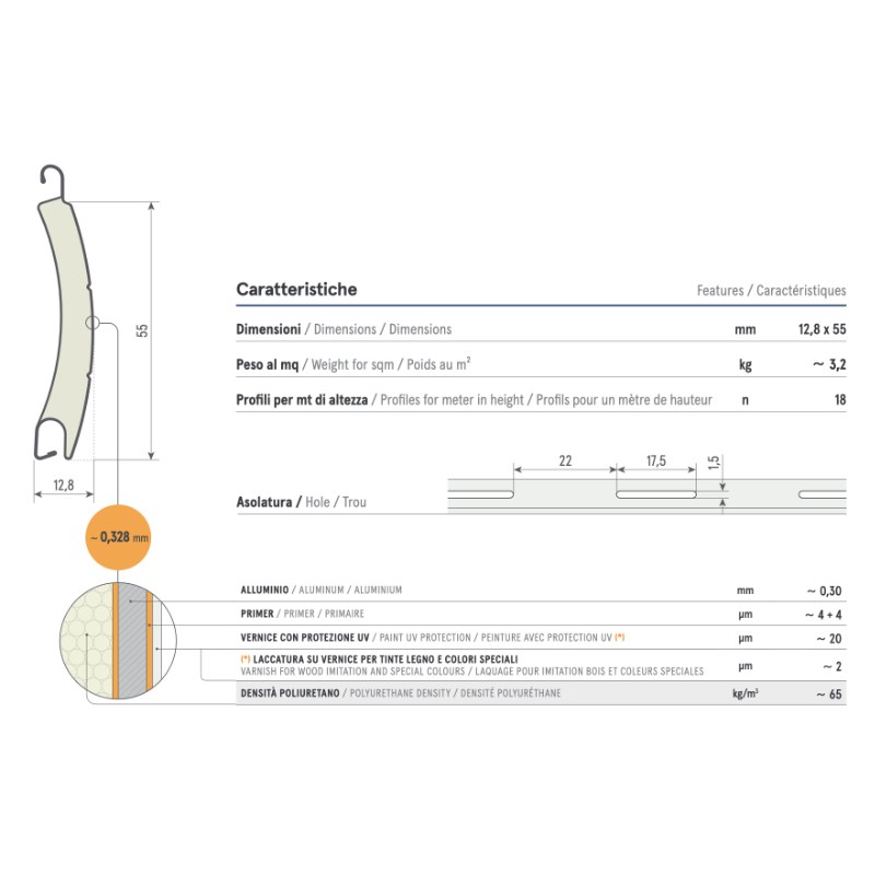 Insulated Aluminum Roller Shutter Sipar T57 Curved Profile 12,8 x 55 mm