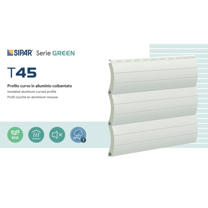 Sipar T45 Roller Shutter Curved Profile in Insulated Aluminum 9,5 x 45 mm