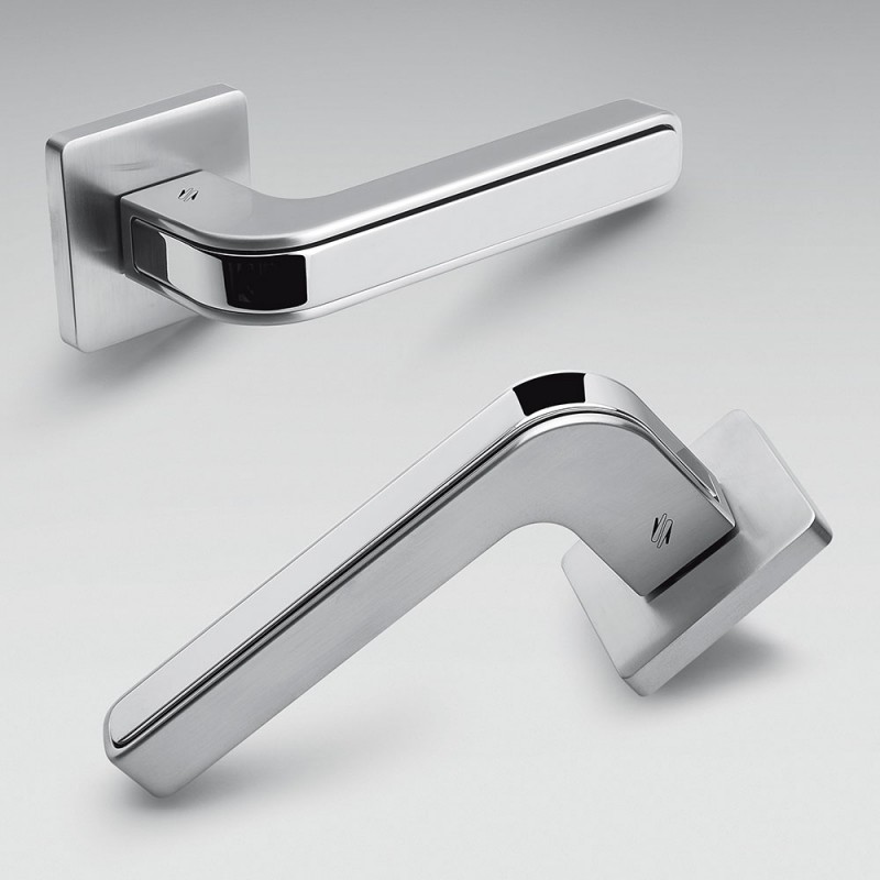 Alba Polished and Satin Chrome Door Handle on Rosette Made in Italy by Colombo Design