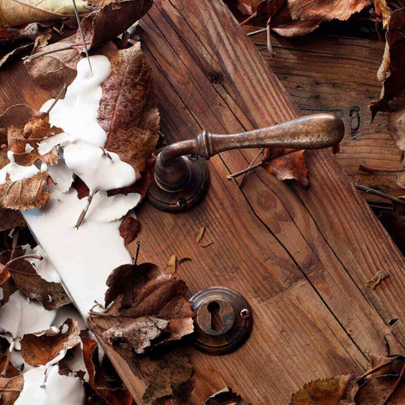 Tosca Aged Brass Door Handle with Rose in Rustic Shubby Chic Style by Linea Calì