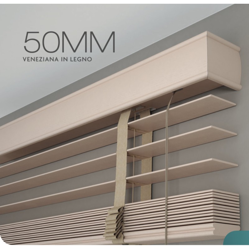 Custom Wooden Venetian Blind with 50 mm Slats and Rope Control