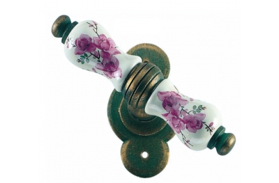 Wien Galbusera Window Handle with Rosette Porcelain and Wrought Iron