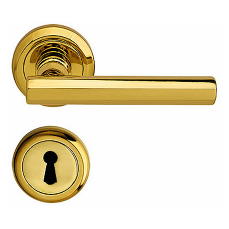 Vienna handle on round rose with keyhole covers screws in view in classic style Bal Becchetti