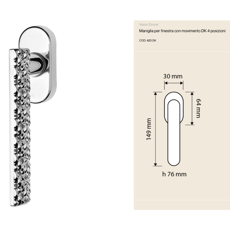 Vision Zincral Linea Calì Window Handle with Embossed Grip