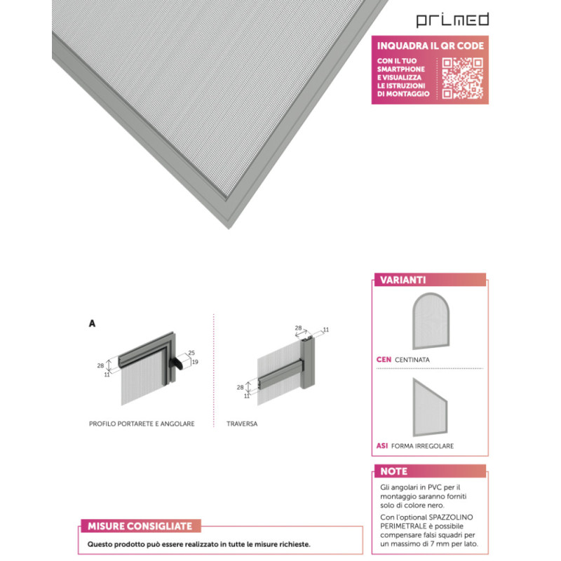 PRIMED Fixed Mosquito Net with Panel for Windows FISSA 90