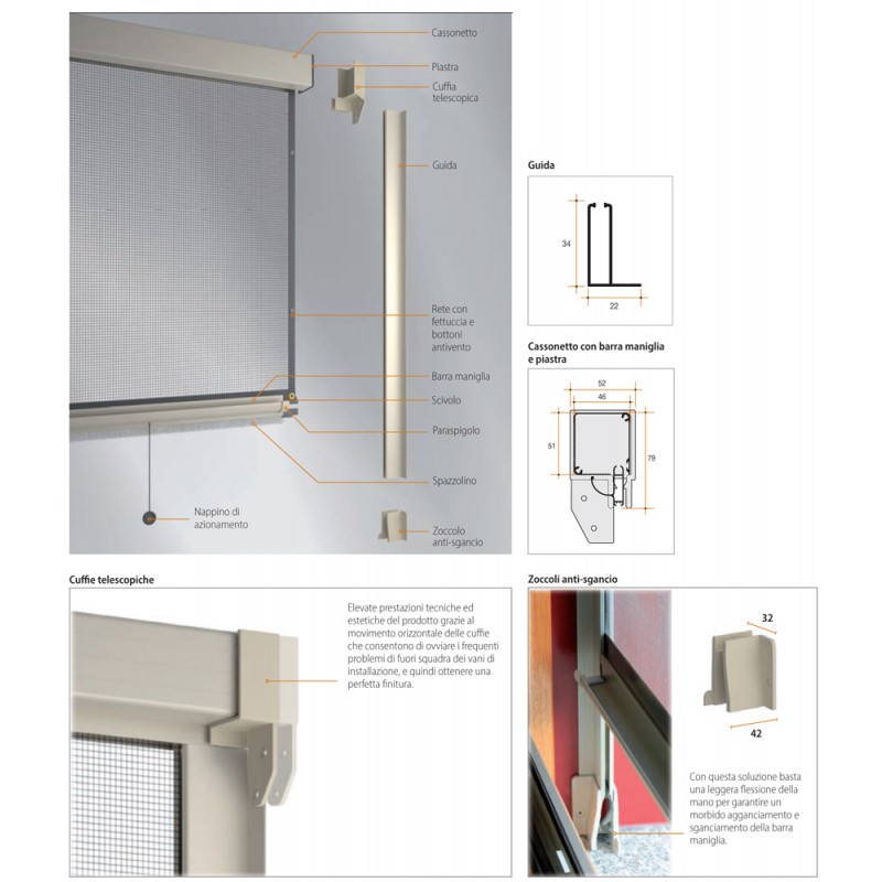 Mosquito Net Bettio Alba Cassone Square and Headphones Telescopic Vertical Spring