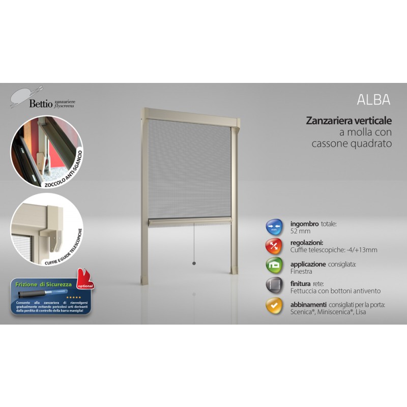 Mosquito Net Bettio Alba Cassone Square and Headphones Telescopic Vertical Spring