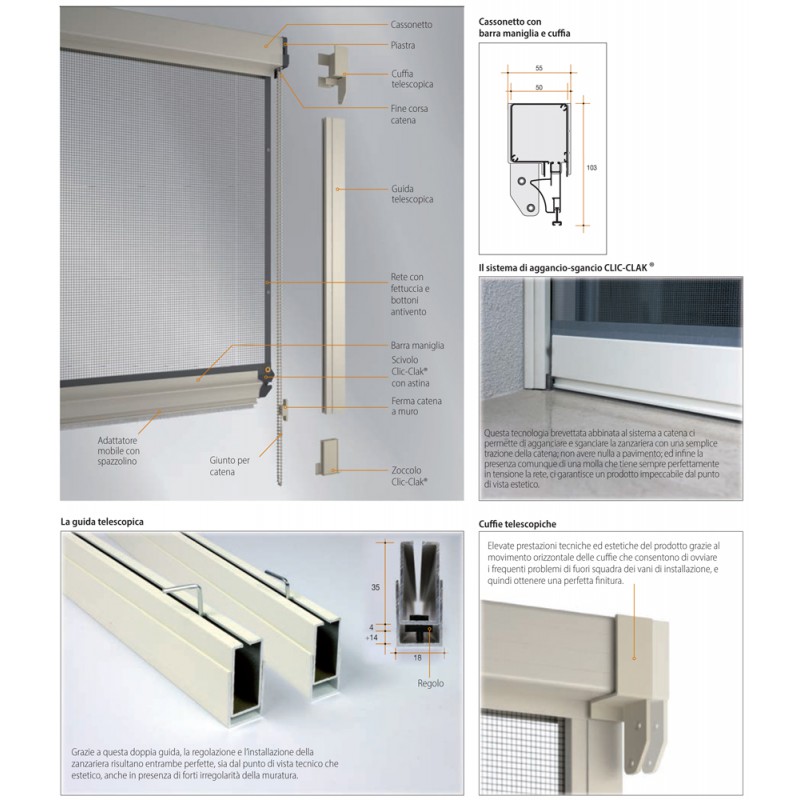 Mosquito Net Bettio Giudy Click-Clak Headphones and telescopic slide Vertical Chain